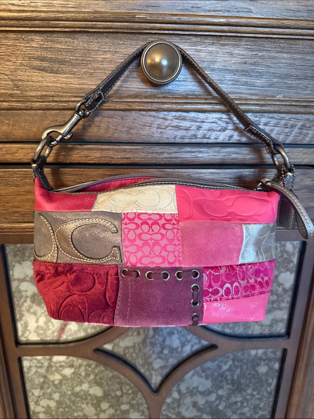 Coach Pink Multi Patchwork Mini Shoulder Bag Y2K Limited Holiday edition